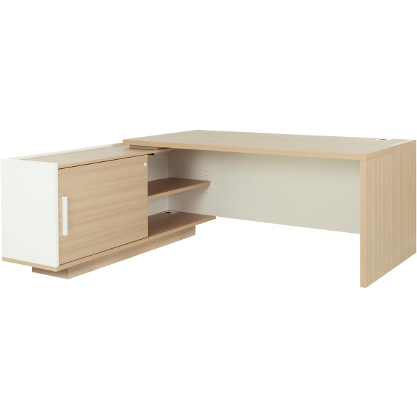 Bureau retour gauche L180/198xH75xP90/180cm avec rangements chêne structuré/blanc BRABANT