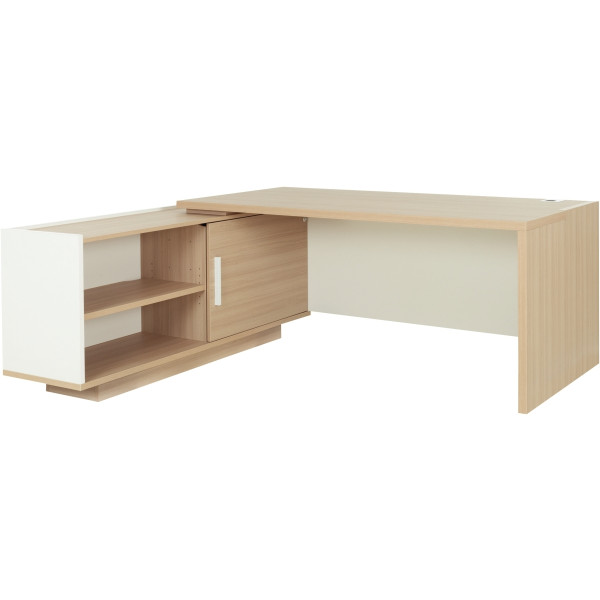 Bureau retour gauche L180/198xH75xP90/180cm avec rangements chêne structuré/blanc BRABANT