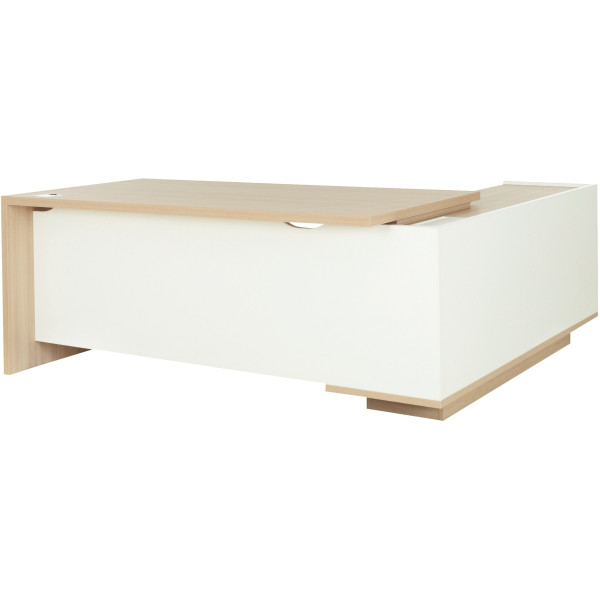 Bureau retour gauche L180/198xH75xP90/180cm avec rangements chêne structuré/blanc BRABANT