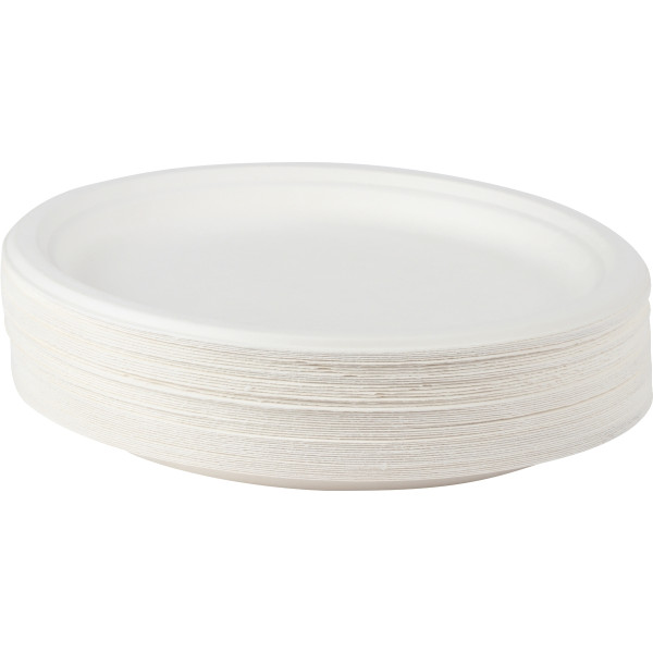 Paquet de 50 assiettes en fibres de cannes diamètre 26cm blanches