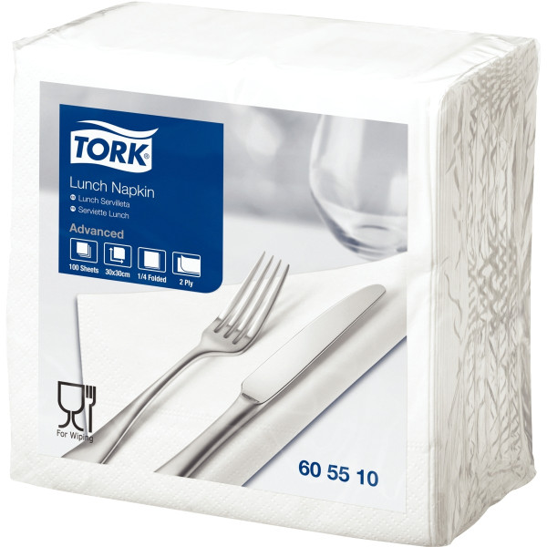 Paquet de 100 serviettes blanches 2 plis 30x30cm
