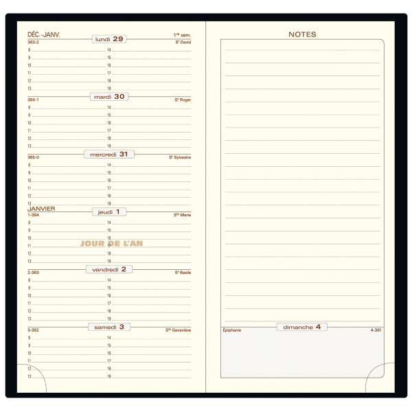 Agenda semainier poche Cali 9x17,5cm noir