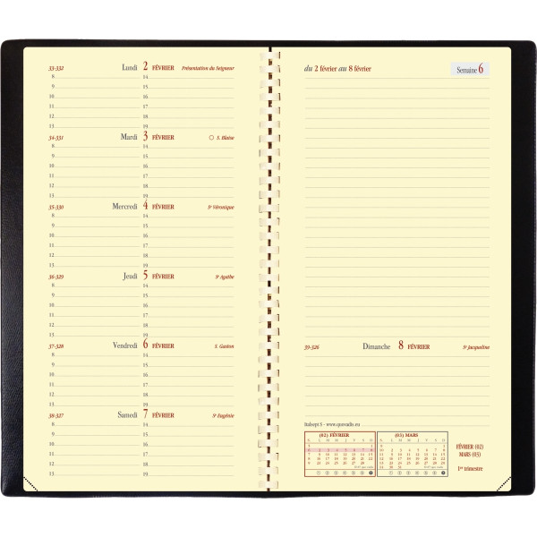 Agenda semainier Italsept spirale 8,8x17cm noir