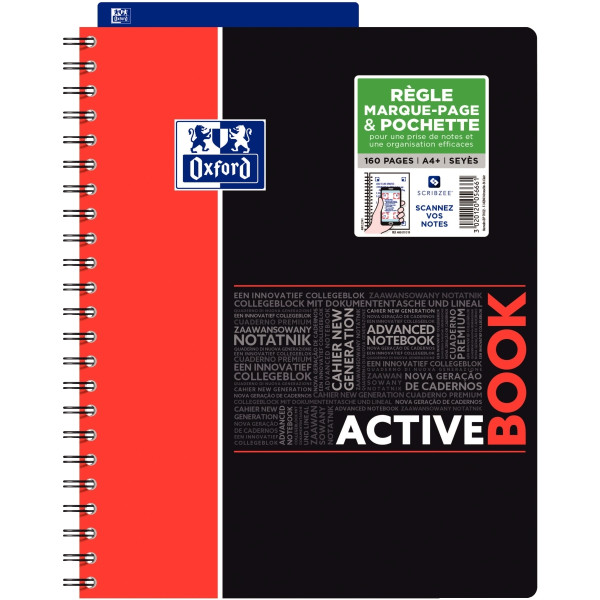Cahier à reliure intégrale ACTIVEBOOK OXFORD 160 pages perforées, format A4+, seyès