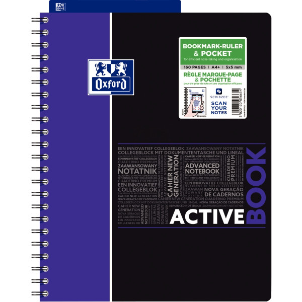 Cahier à reliure intégrale ACTIVEBOOK OXFORD 160 pages perforées, format A4+, quadrillé 5x5