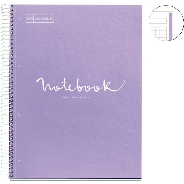 Cahier à reliure intégrale 80 feuilles NOTEBOOK EMOTIONS, format A4, quadrillé 5x5, lavande