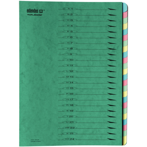 Trieur en carte forte EXTENDOS 24 compartiments, coloris vert