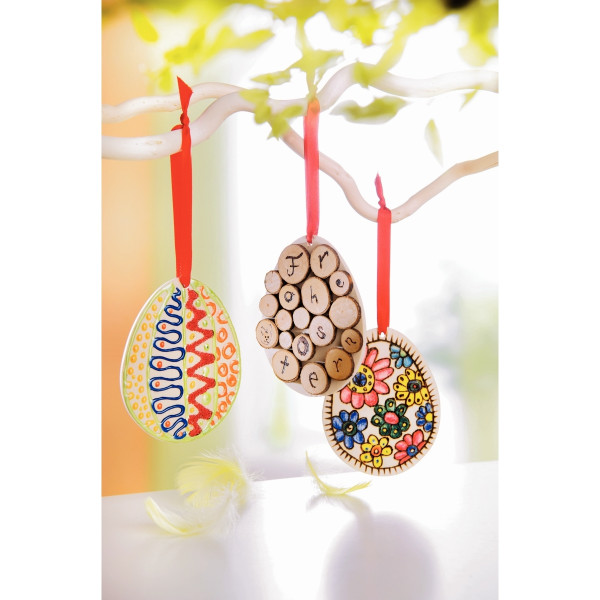 Lot de 24 suspensions oeufs en bois, grand modèle