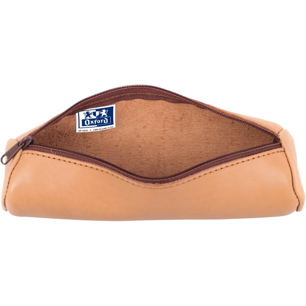 Fourre tout rond oxford cuir naturel beige