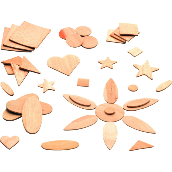 Sachet de 100 formes assorties en bois naturel