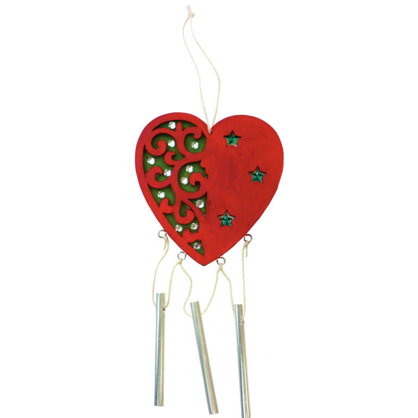 Lot de 5 carillons cœur en bois