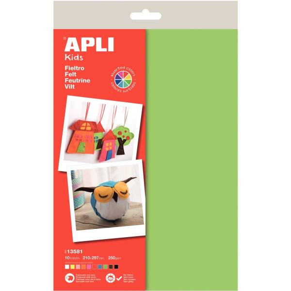 Sachet de 10 feuilles de feutrine A4, couleurs assorties
