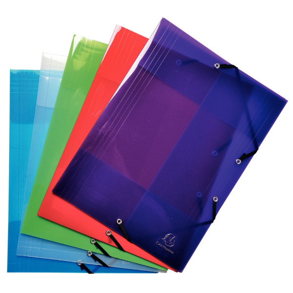 Paquet de 5 chemises 3 rabats à élastiques CRYSTAL en polypropylène, coloris assortis