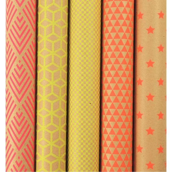 Paquet de 10 rouleaux de papiers kraft 70g 2x0,70m motifs géométriques