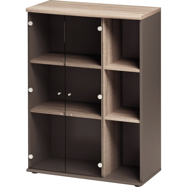 Rangement haut 2 portes vitrées Jazz+ chêne gris