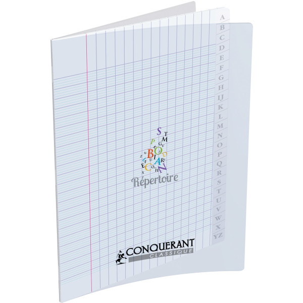 Répertoire piqué 96 pages CONQUERANT, 17x22 cm, seyès, papier 90g, couv PP incolore