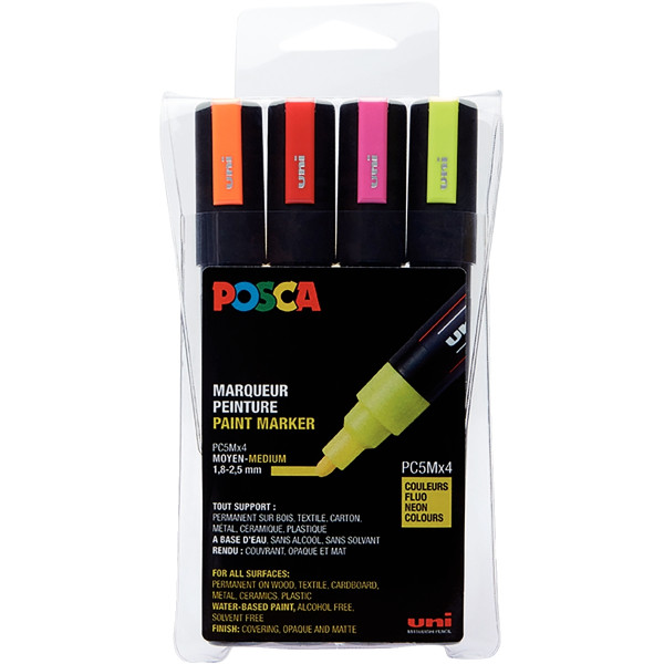 Set de 4 marqueurs Posca fluo pointe moyenne ogive assortis