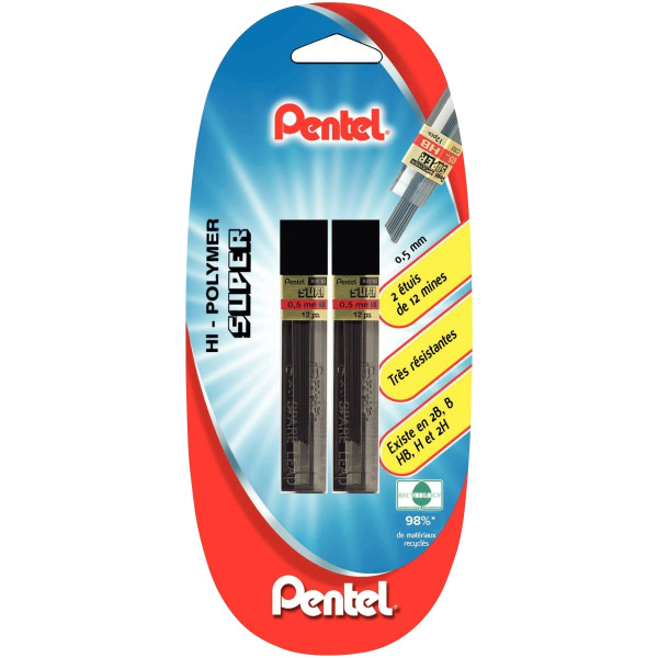 Blister de 2 étuis de 12 mines Hi-Polymer 0,5mm B