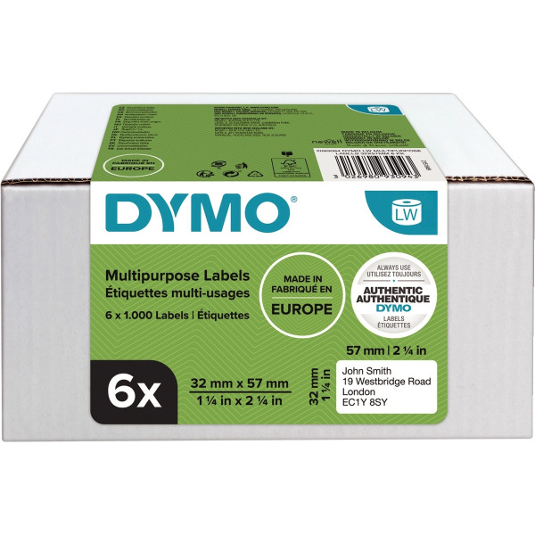 Pack de 6 rouleaux de 1000 étiquettes adresse 57 x 32