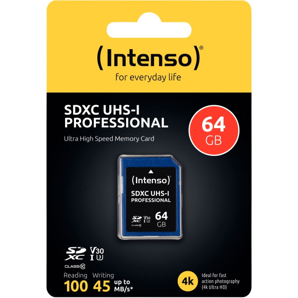 Carte mémoire Intenso SD UHS I Professionnel 64 GO