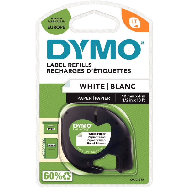 Recharge lettre papier 12 mm x 4 m  noir sur blanc
