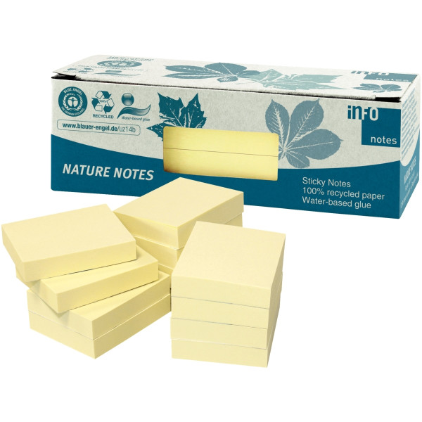 Paquet de 12 blocs de notes repositionnables de 100 feuilles recyclées 40 x 50 mm coloris jaune