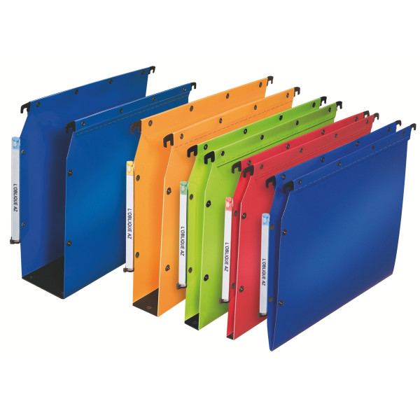 Paquet de 10 dossiers suspendus en polypropylène opaque 5/10ème pour armoire, dos 50 mm, bleu
