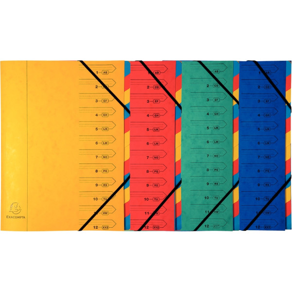 Trieur dos agrafé avec élastiques 12 compartiments, coloris assortis