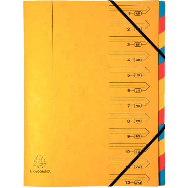 Trieur dos agrafé avec élastiques 12 compartiments, coloris assortis