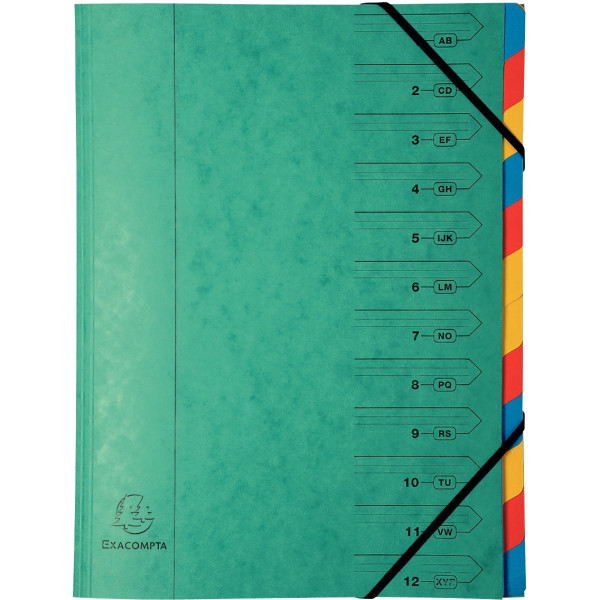 Trieur dos agrafé avec élastiques 12 compartiments, coloris assortis