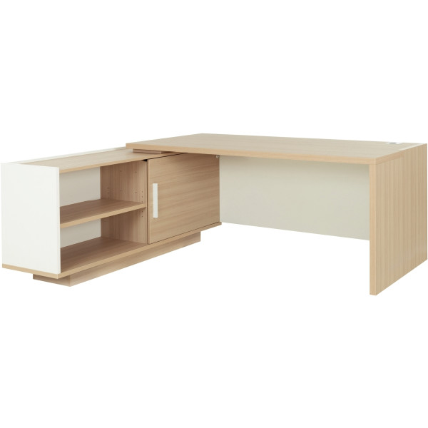 Bureau retour gauche L200/218xH75xP90/180cm avec rangements chêne structuré/blanc BRABANT