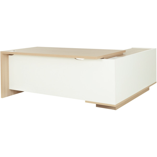 Bureau retour gauche L200/218xH75xP90/180cm avec rangements chêne structuré/blanc BRABANT