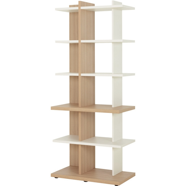 Bibliothèque L80xH189xP45cm chêne structuré/blanc BRABANT