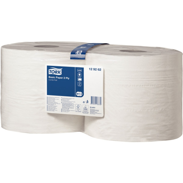 Lot de 2 bobines d'essuyage industriel 1000 feuilles blanches