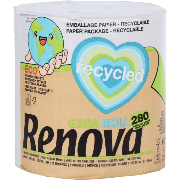 Bobine d'essuyage industriel recyclée 280 feuilles