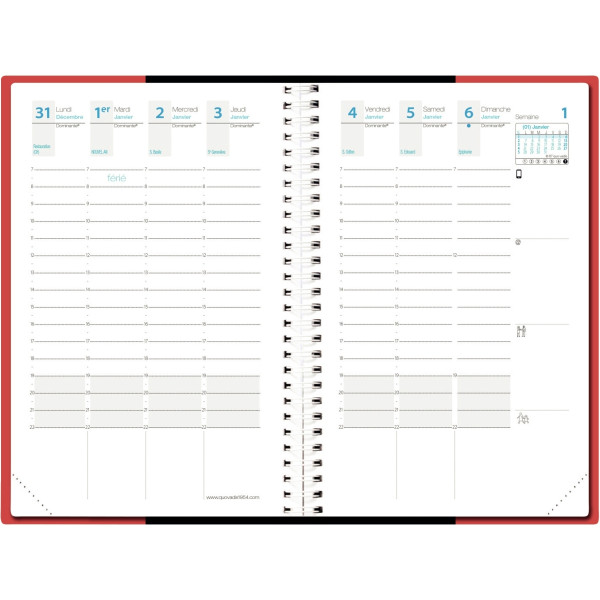 Agenda semainier Time&Life 10x15cm rouge vermeil
