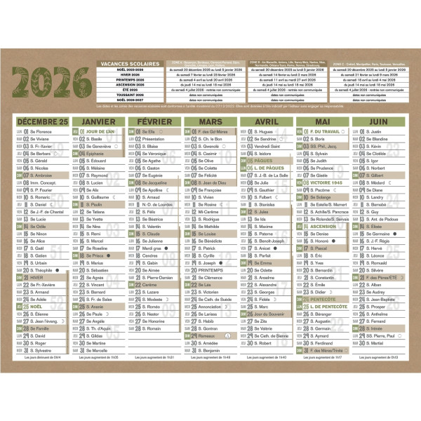 Calendrier semestriel 7 mois par face Natura 13,5x17,5cm