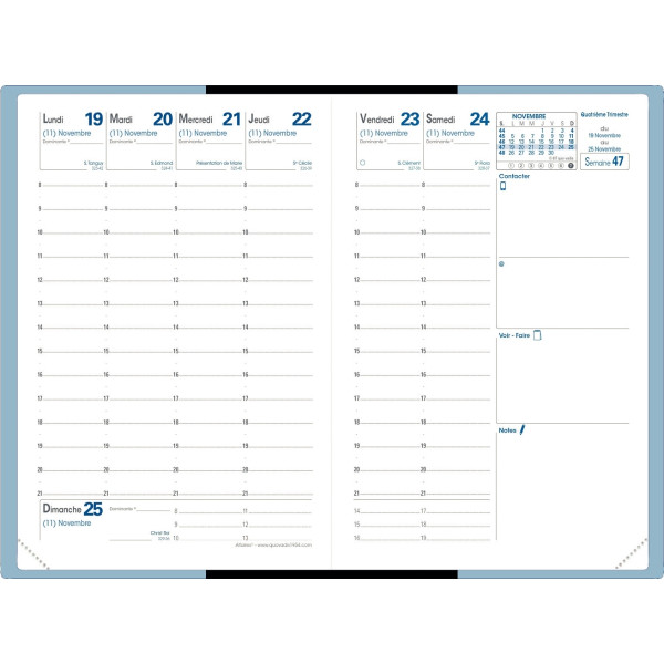 Agenda semainier Club 10x15cm bleu ciel