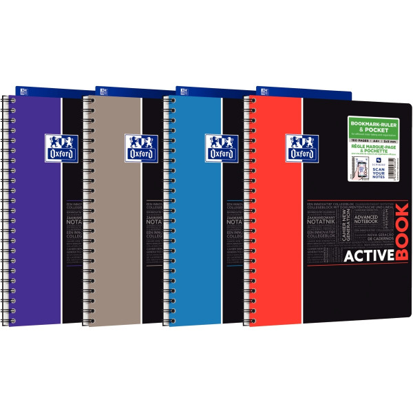 Cahier à reliure intégrale ACTIVEBOOK OXFORD 160 pages perforées, format A4+, quadrillé 5x5