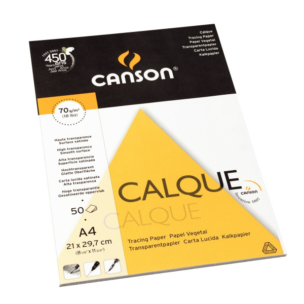 Bloc de 50 feuilles calque 21x29.7 70 grammes