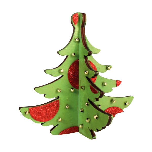 Lot de 12 sapins 3D en bois, 3 modèles assortis