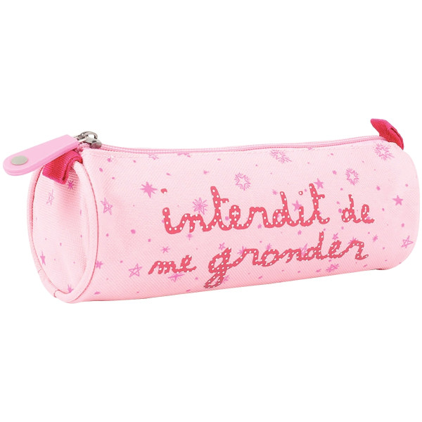 Trousse ronde en tissu interdit de me gronder rose