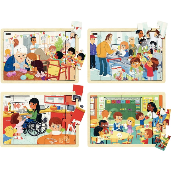 Lot de 4 puzzles, j'aide les grands