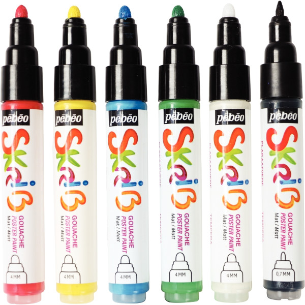 Set de 6 marqueurs gouache basique