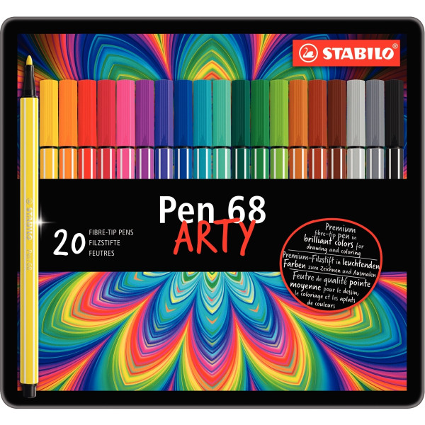 Boîte métal de 20 feutres Pen68 Arty assortis
