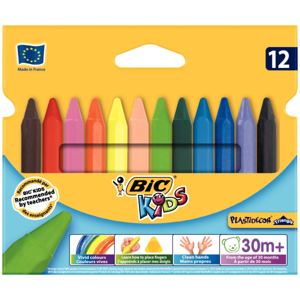 Étui de 12 craies Plastidécor triangulaires assorties
