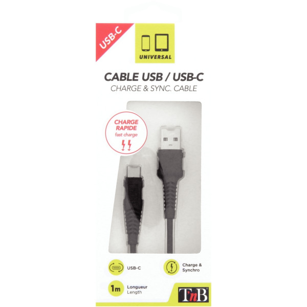Cordon USB type A vers type C 1m noir