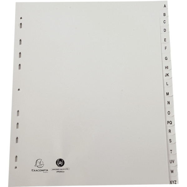 Jeu de 20 intercalaires alphabétiques en polypropylène gris recyclé, format A4+