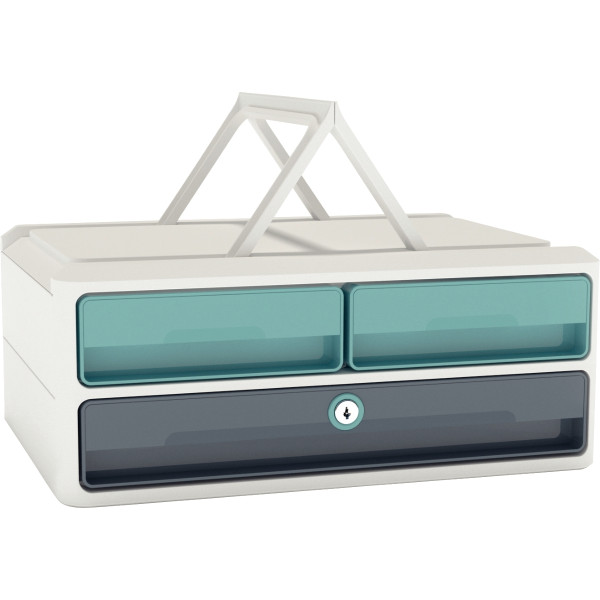 Module 3 tiroirs MOOVUP gris/vert d'eau