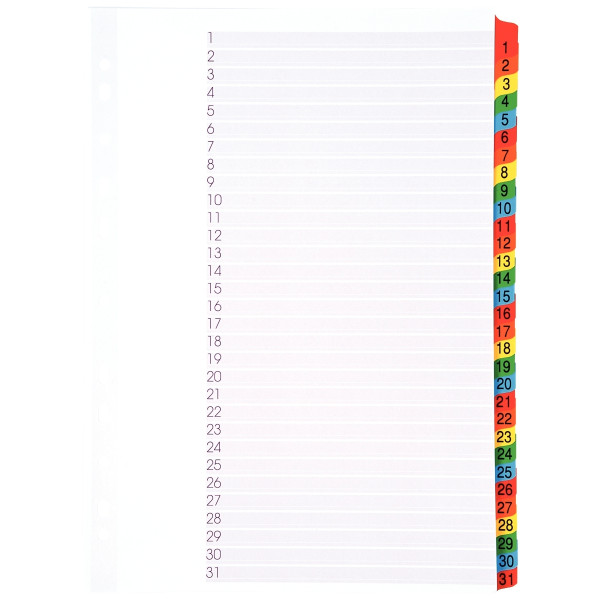 Jeu de 31 intercalaires numériques en carte Mylar, format A4